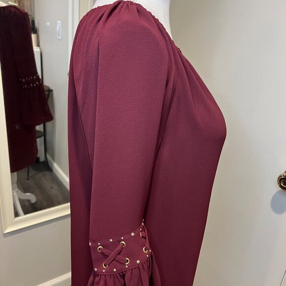 NWT Michael Kors Merlot Color Shift Dress with Bell Sleeves, Size Small - Picture 9 of 16